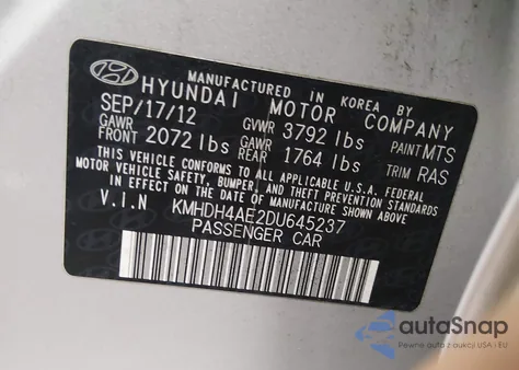 2013 Hyundai Elantra Gls/Limited from USA, damaged, VIN KMHDH4AE2DU645237